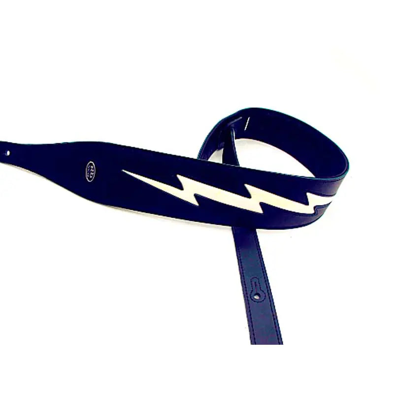 Guitar and Bass Strap in Black and White Lightning Design