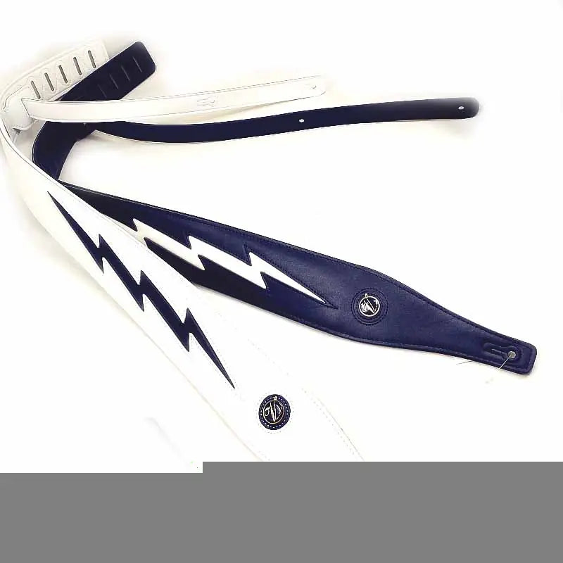 Guitar and Bass Strap in Black and White Lightning Design