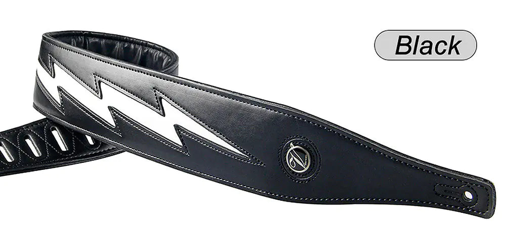 Guitar and Bass Strap in Black and White Lightning Design
